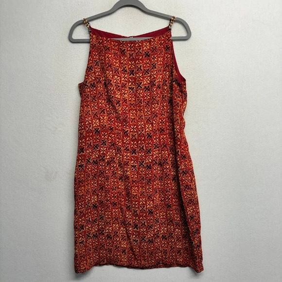 VTG 90's Buyer California AGB Dress Midi Beaded Strap Sheath Shift Tank 14 Red - Picture 1 of 6